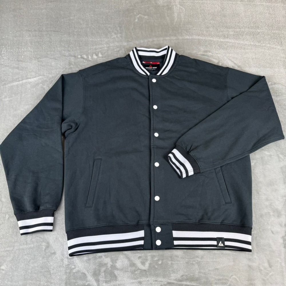 American Giant Lettermen Jacket Mens Large Black Snap Unisex USA $200 New NWOT